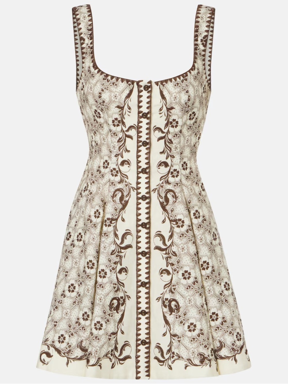 Alemais Cream and Brown Floral Mini Fit-and-Flare Dress